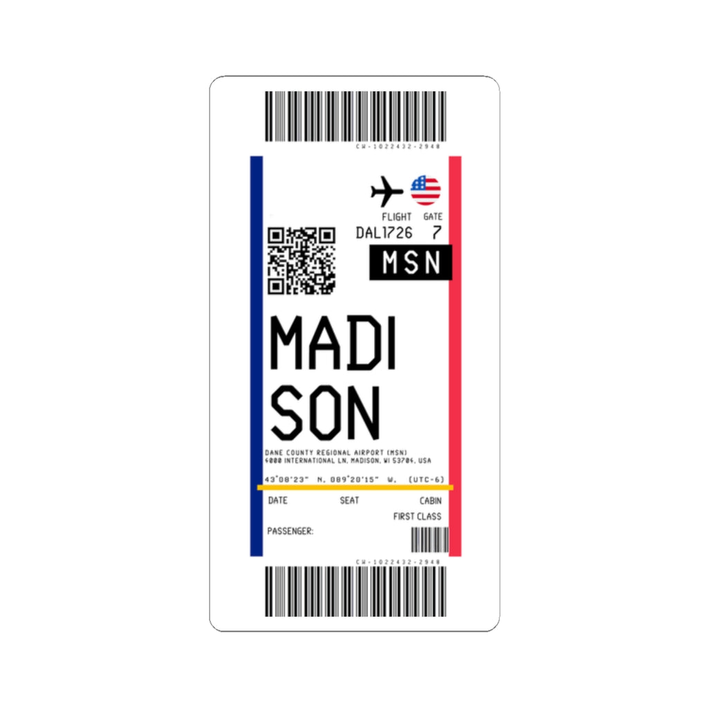 Dane County Regional Airport (MSN) Boarding Pass Sticker — Travel Luggage Decal