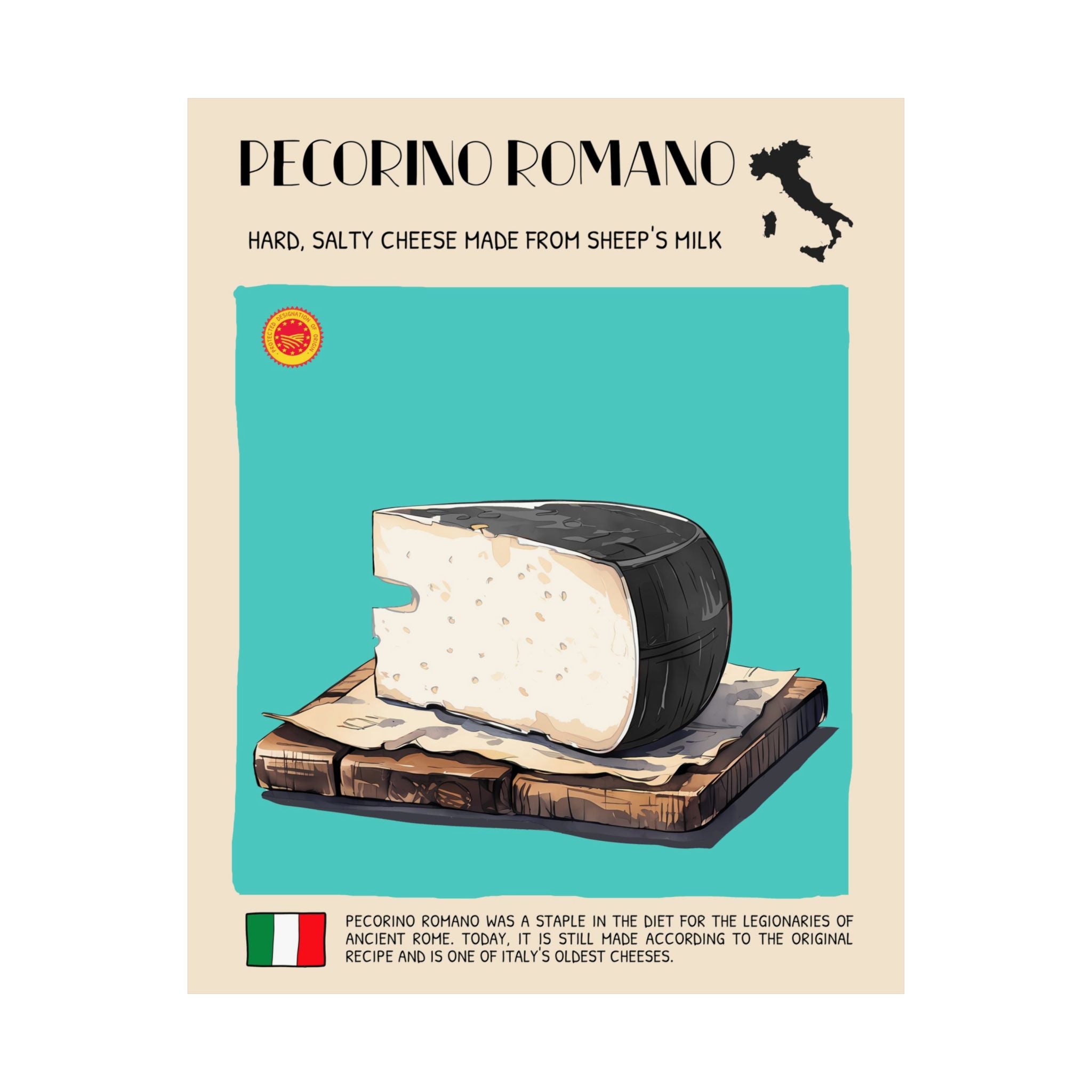 Pecorino Romano Cheese Poster — Kitchen Art Vertical Matte Print
