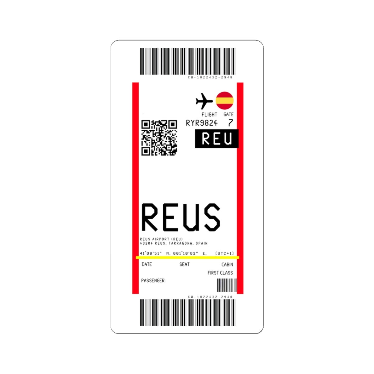 Reus Airport (REU) Boarding Pass Sticker — Travel Luggage Decal
