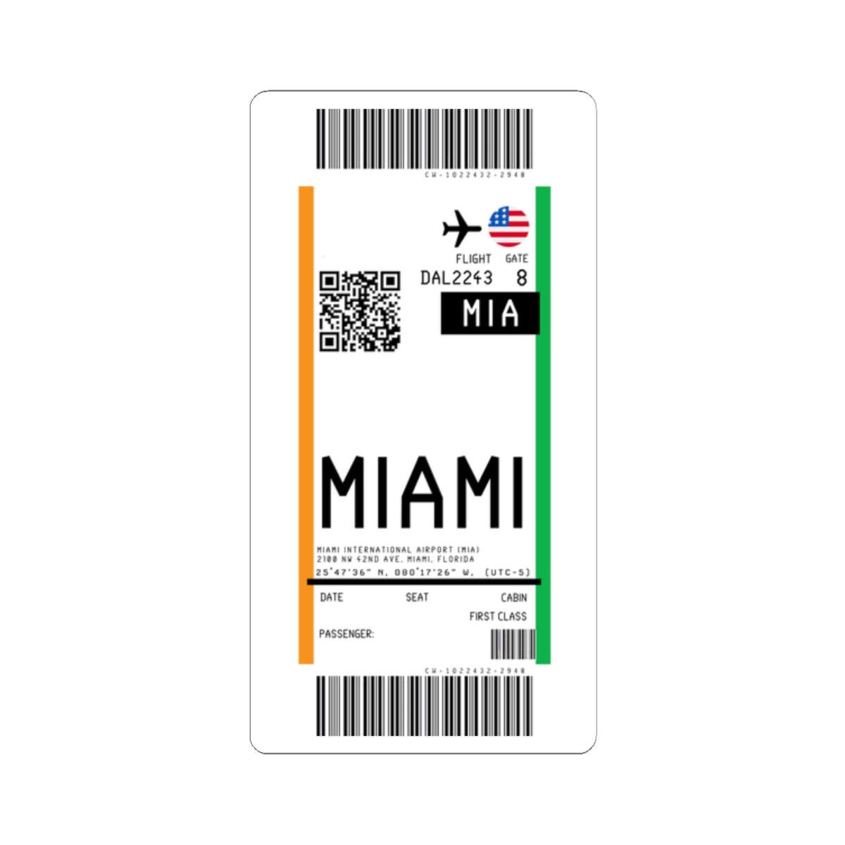 Miami International Airport (LAX) Boarding Pass Sticker — Travel Luggage Decal