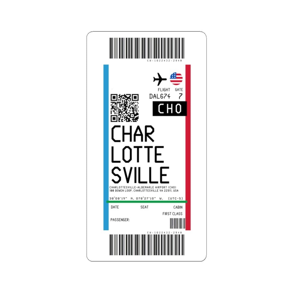 Charlottesville–Albemarle Airport (CHO) Boarding Pass Sticker — Travel Luggage Decal