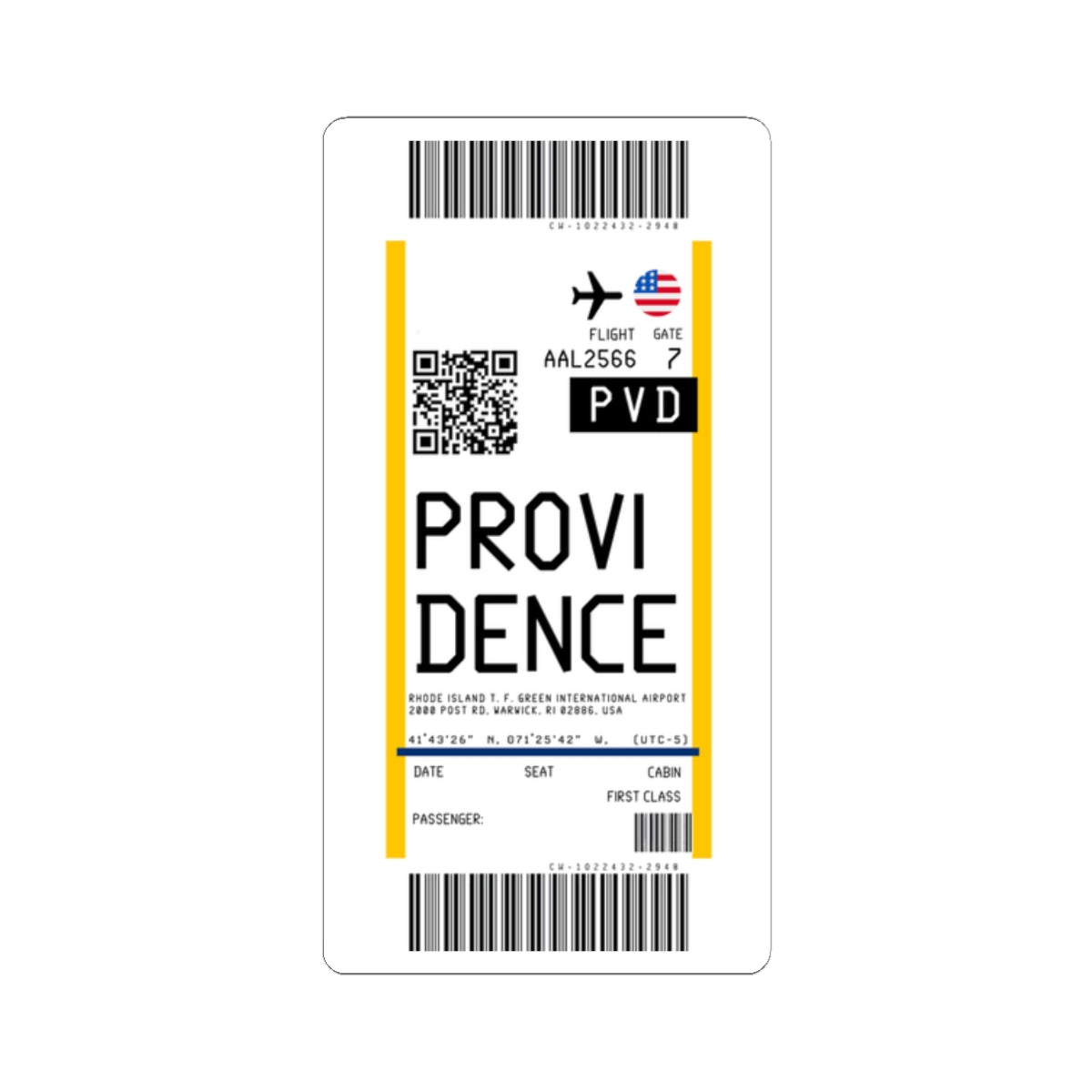 Rhode Island T.F. Green International Airport (PVD) Boarding Pass Sticker — Travel Luggage Decal