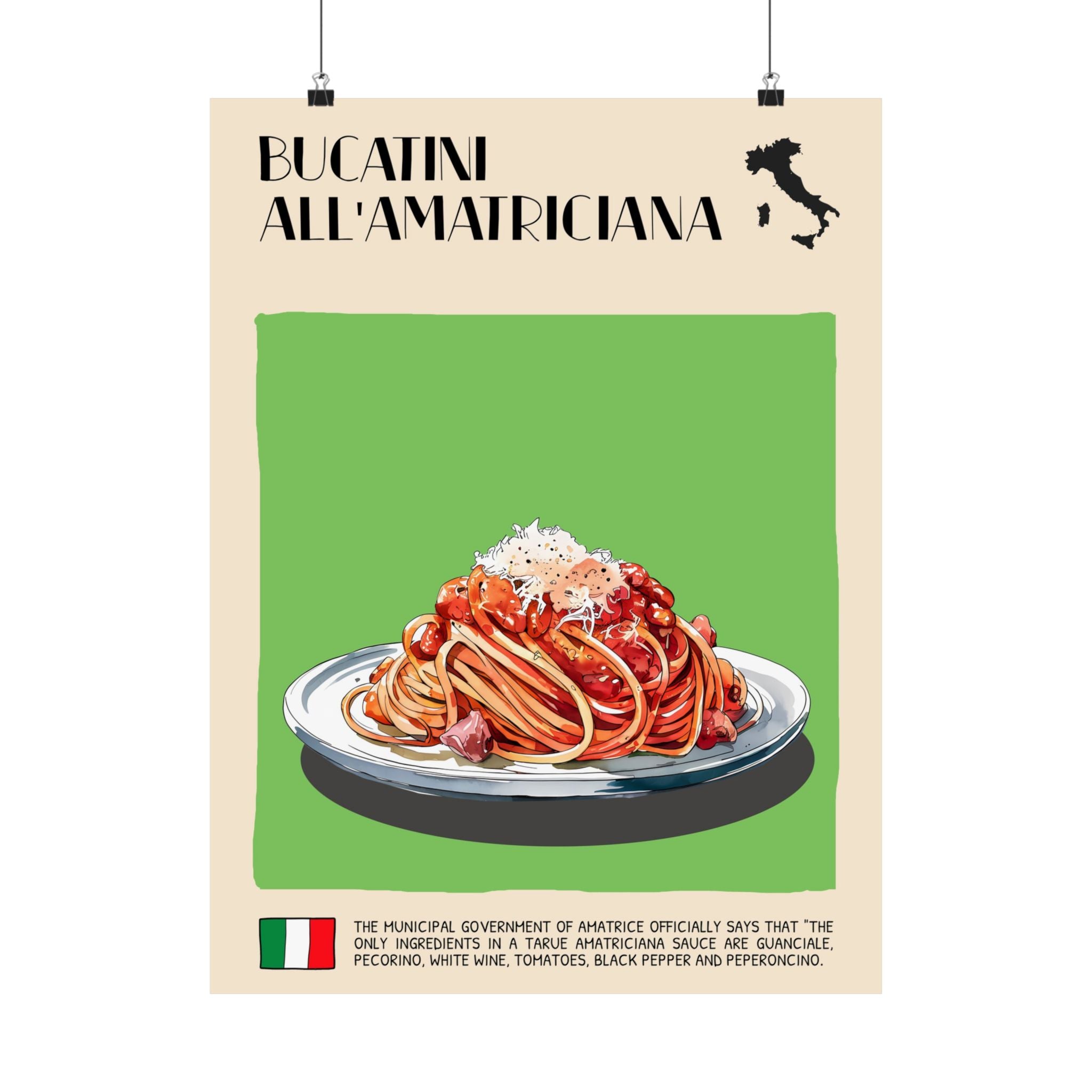 Bucatini all'Amatriciana Poster —  Kitchen Art Vertical Matte Print