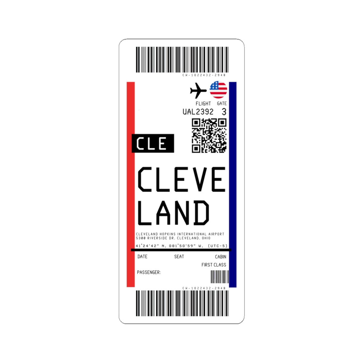 Cleveland Hopkins International Airport (CLE) Boarding Pass Sticker — Travel Luggage Decal