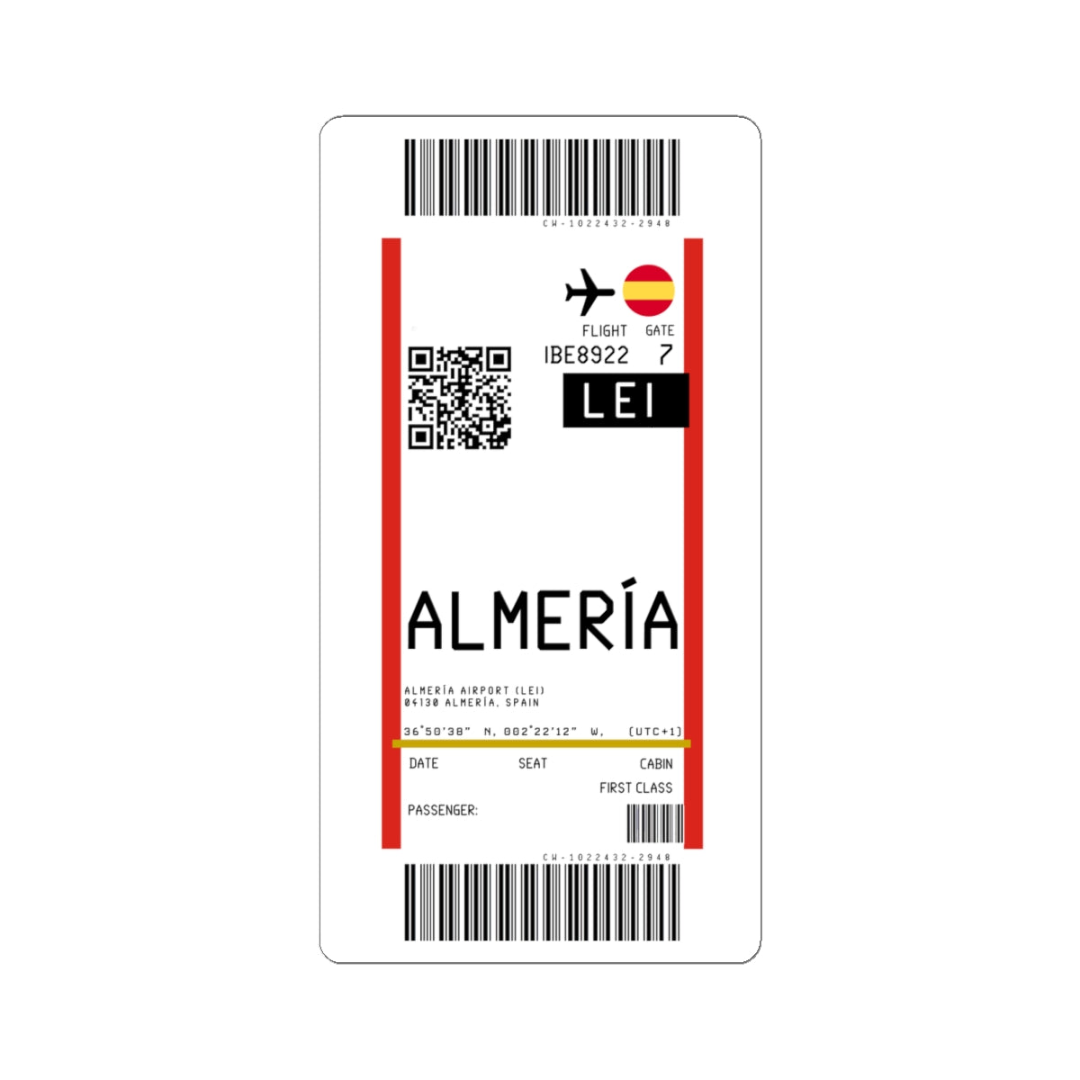 Almería Airport (LEI) Boarding Pass Sticker — Travel Luggage Decal