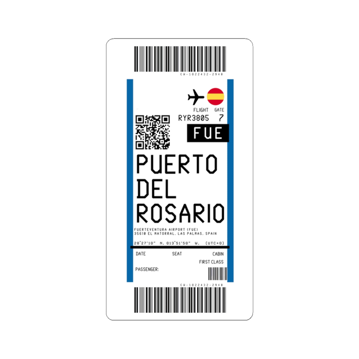 Fuerteventura Airport (FUE) Boarding Pass Sticker — Travel Luggage Decal