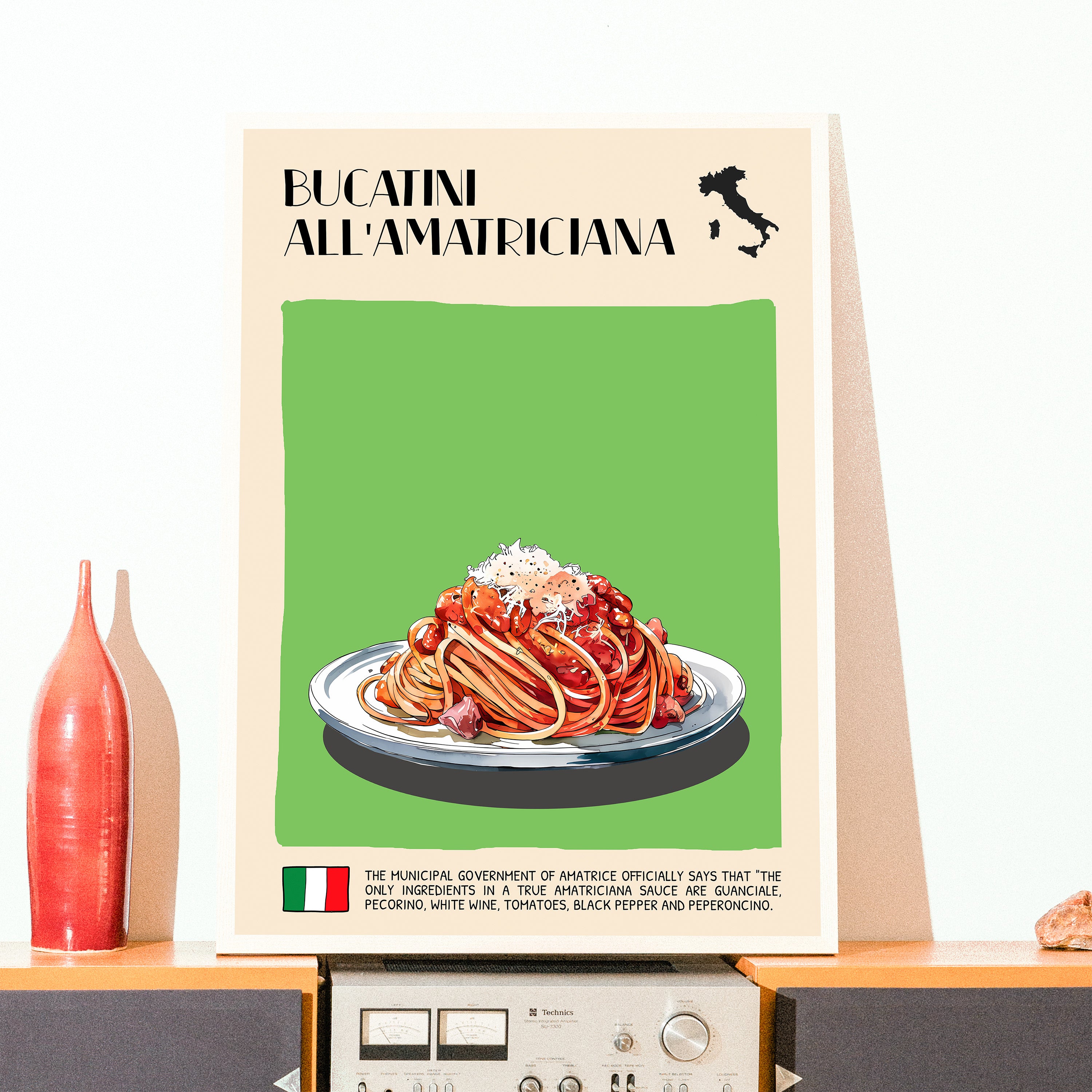 DIGITAL POSTER - ITALIAN FOOD ART - BUCATINI ALL'AMATRICIANA