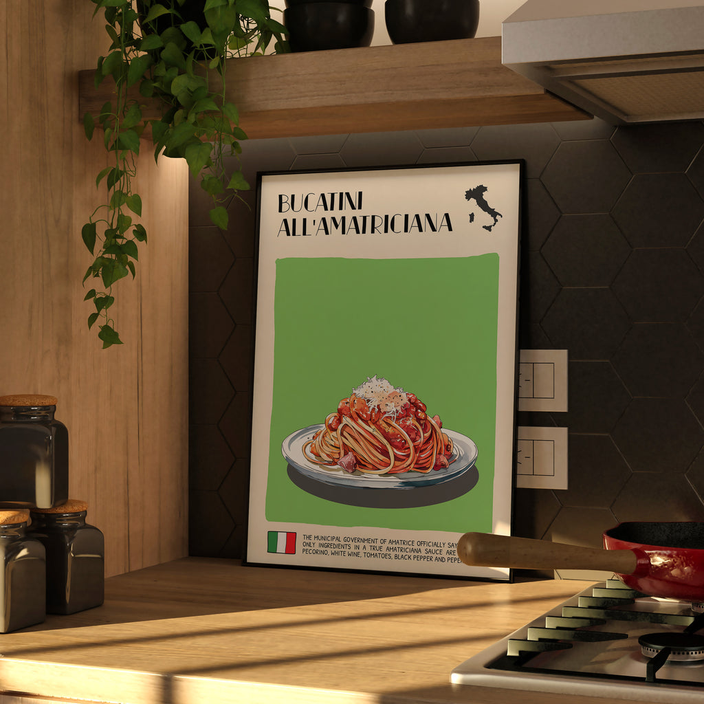 DIGITAL POSTER - ITALIAN FOOD ART - BUCATINI ALL'AMATRICIANA