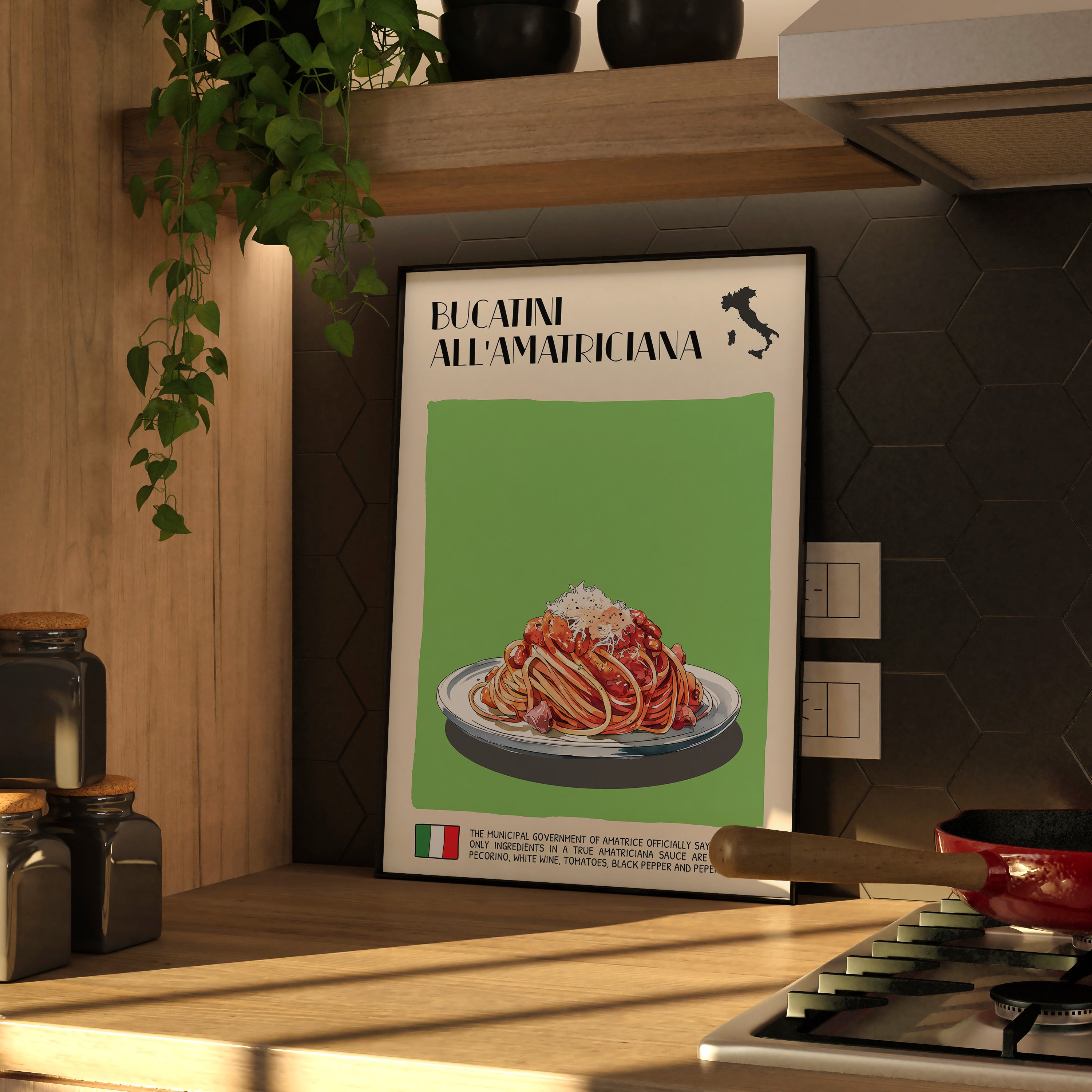 DIGITAL POSTER - ITALIAN FOOD ART - BUCATINI ALL'AMATRICIANA